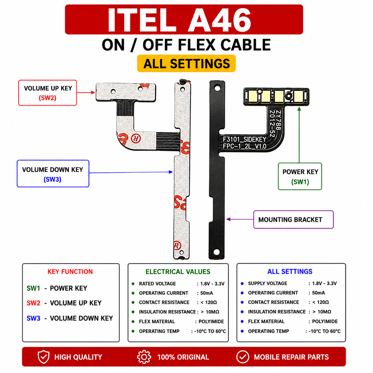 Itel A46 Power Button Flex Cable ON OFF